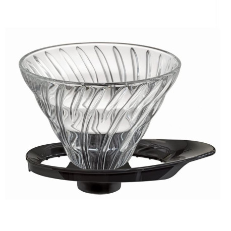 GLASS COFFEE DRIPPER V60 NO2 BLACK (NO SPOON - NEW BOTTOM)