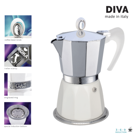 ESPRESSO MOKA MAKER DIVA 3 CUPS INOX-WHITE 