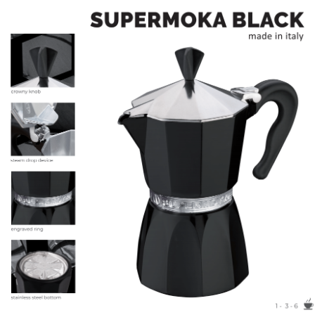 ESPRESSO MOKA SUPERMOKA 3 CUPS BLACK 