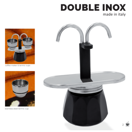 ΕΣΠΡΕΣΣΙΕΡΑ ΜΟΚΑ DOUBLE 2 CUPS INOX-ΜΑΥΡΟ